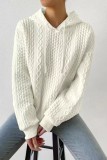 White Casual Solid Basic Hooded Collar Tops