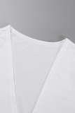 White Casual Solid Basic U Neck Long Sleeve Three Piece Set