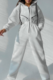 White Street Solid Patchwork Hooded Collar Jumpsuits