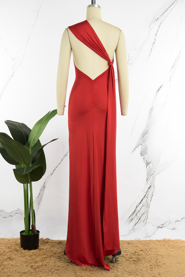 Sexy Solid Backless High Opening Oblique Collar Dresses(4 Colors)