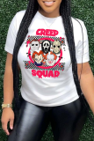 White Daily Vintage Print Patchwork O Neck T-Shirts