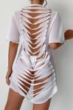 White Sexy Solid See-through Backless Swimwears Cover Up