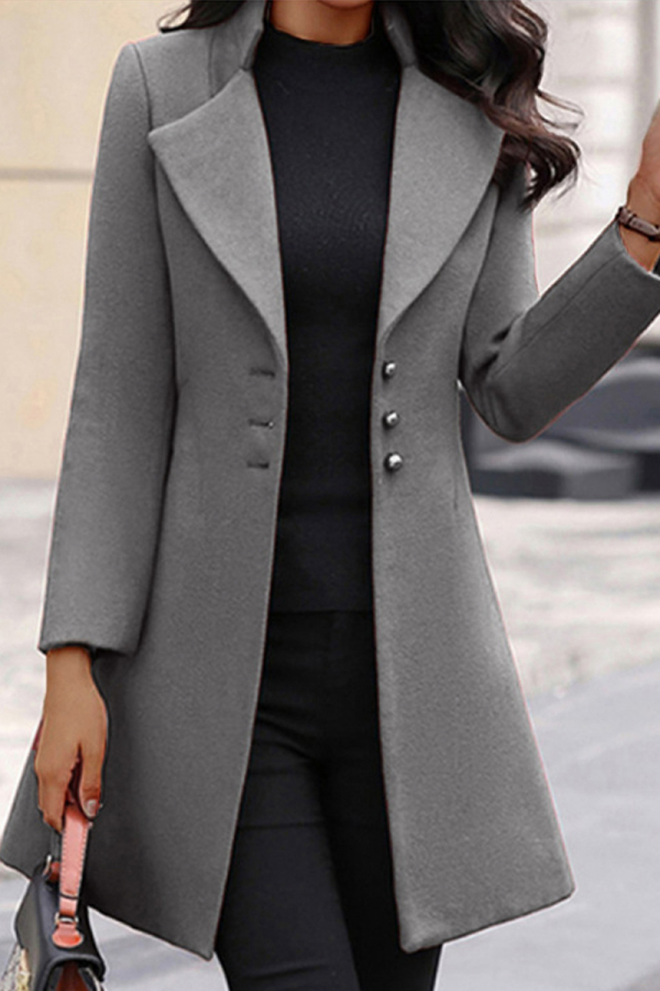 Work Street Solid Buttons Turn-back Collar Outerwear(4 Colors)