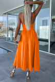 Orange Sexy Celebrities Solid Hollowed Out Pocket Slit V Neck Evening Dress Dresses