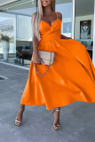 Orange Sexy Celebrities Solid Hollowed Out Pocket Slit V Neck Evening Dress Dresses