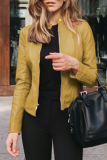 Yellow Street Elegant Solid Patchwork Zipper Mandarin Collar Outerwear