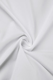 White Casual Solid Basic U Neck Long Sleeve Three Piece Set