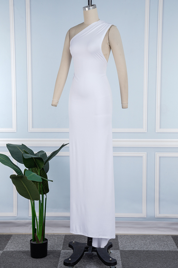 Casual Solid Backless Oblique Collar Long Dresses