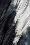 Black Casual Print Tie-dye O Neck Long Sleeve Dresses