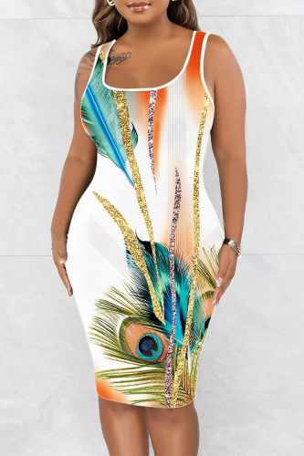Multicolor Casual Print Basic U Neck Vest Dress Dresses