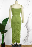 Green Sexy Casual Solid Backless Fold Spaghetti Strap Sleeveless Two Pieces