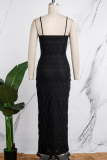 Black Sexy Solid Hollowed Out Backless Spaghetti Strap Long Dress Dresses