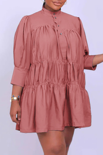 Pink Casual Solid Patchwork Half A Turtleneck A Line Dresses