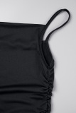 Black Sexy Casual Solid Backless Fold Spaghetti Strap Sleeveless Two Pieces