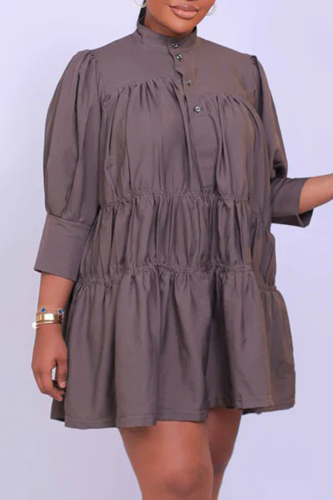 Purple Casual Solid Patchwork Half A Turtleneck A Line Dresses