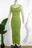 Green Sexy Casual Solid Backless Fold Spaghetti Strap Sleeveless Two Pieces