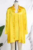 Yellow Sexy Casual Solid Basic Turndown Collar Long Sleeve Two Pieces