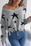 Grey Casual The stars Contrast V Neck Tops