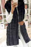 Black Casual Solid Patchwork Cardigan Hooded Collar Outerwear
