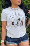 White Party Vintage Character Patchwork O Neck T-Shirts