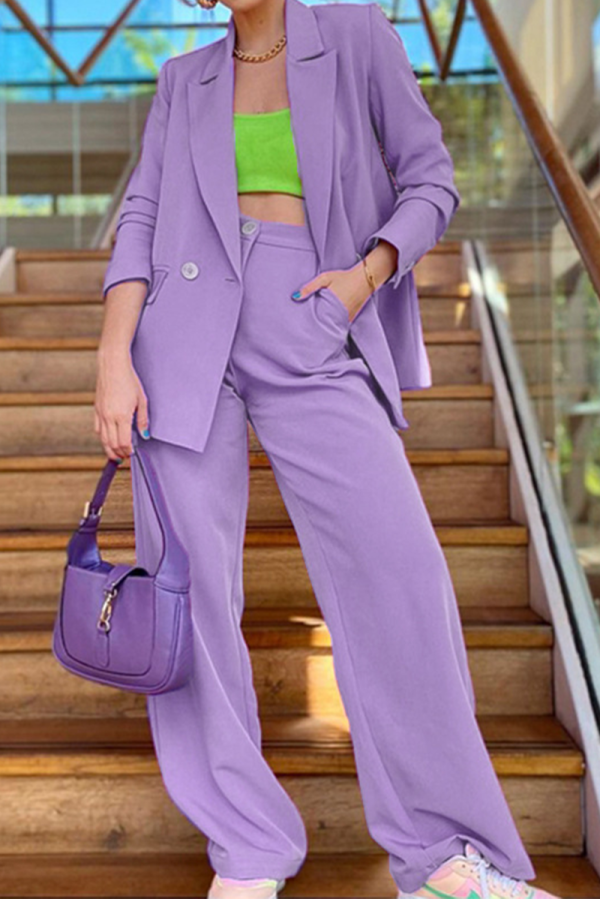 Purple Casual Solid Patchwork Turndown Collar Long Sleeve Two Pieces