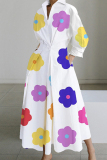 Multicolor Casual Print Solid Patchwork V Neck Long Dress Dresses