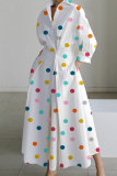 Cream White Casual Print Solid Patchwork V Neck Long Dress Dresses
