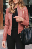 Pink Street Elegant Solid Patchwork Zipper Mandarin Collar Outerwear