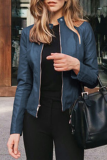 Khaki Street Elegant Solid Patchwork Zipper Mandarin Collar Outerwear