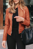 Orange Street Elegant Solid Patchwork Zipper Mandarin Collar Outerwear