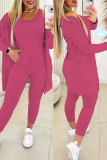 Pink Casual Solid Basic O Neck Long Sleeve Three Piece Set