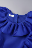 Royal Blue Elegant Solid Flounce Fold Zipper O Neck A Line Dresses
