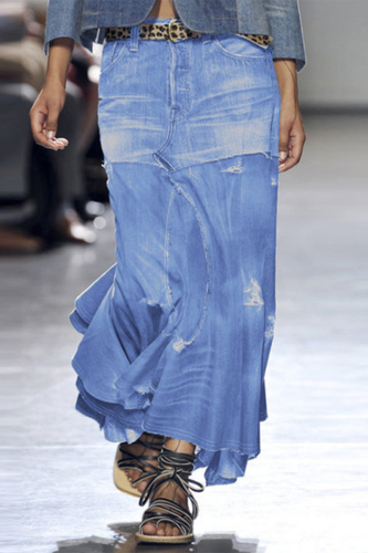 Baby Blue Street British Style Solid Asymmetrical Patchwork Bottoms