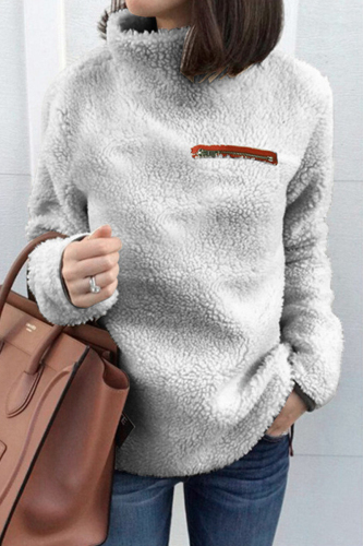 Grey Casual Solid Patchwork Turtleneck Tops