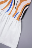 Black White Casual Print Patchwork Turndown Collar Short Sleeve Dress