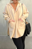 Khaki Casual Solid Pocket Slit Hooded Collar Tops