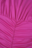 Fuchsia Sexy Casual Solid Patchwork Fold V Neck Sleeveless Dress
