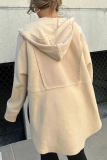 Khaki Casual Solid Pocket Slit Hooded Collar Tops