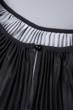 Black Apricot Casual Gradual Change Print Pleated O Neck Long Dress Dresses
