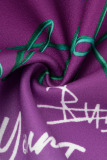 Purple Casual Gradual Change Print Patchwork Buttons Outerwear