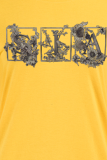 Yellow Street Vintage Print Patchwork O Neck T-Shirts