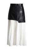 White Casual Patchwork Contrast Pleated Regular High Waist Conventional Patchwork Skirt