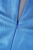 Blue Elegant Solid Patchwork V Neck Sleeveless Dress Dresses