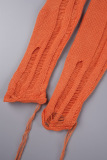 Orange Sexy Casual Solid Tassel Asymmetrical Sleeveless Two Pieces（Cuff links）