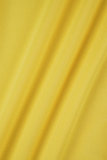 Yellow Elegant Solid Patchwork Frenulum Metal Accessories Decoration Slit V Neck Wrapped Skirt Dresses
