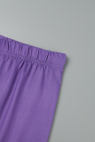 Purple Casual Print Patchwork Oblique Collar Plus Size Two Pieces