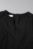 Black Elegant Solid Patchwork Frenulum Metal Accessories Decoration Slit V Neck Wrapped Skirt Dresses