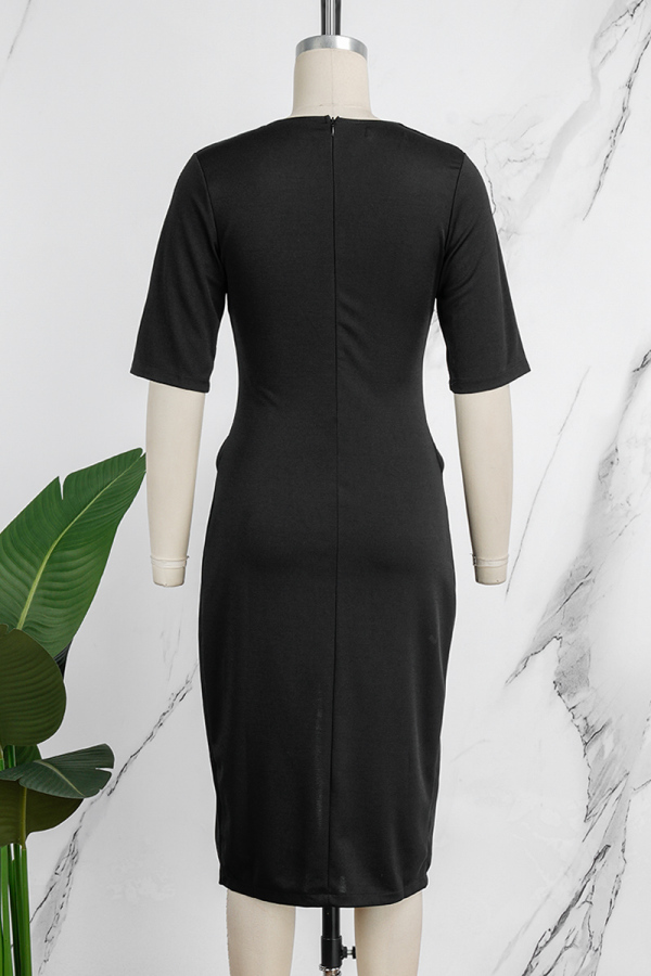 Sexy Solid Frenulum Backless Beading O Neck Wrapped Skirt Dresses