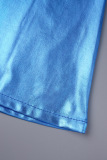 Blue Elegant Solid Patchwork V Neck Sleeveless Dress Dresses