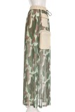 Camouflage Casual Camouflage Print Slit Regular High Waist Conventional Full Print Skirt